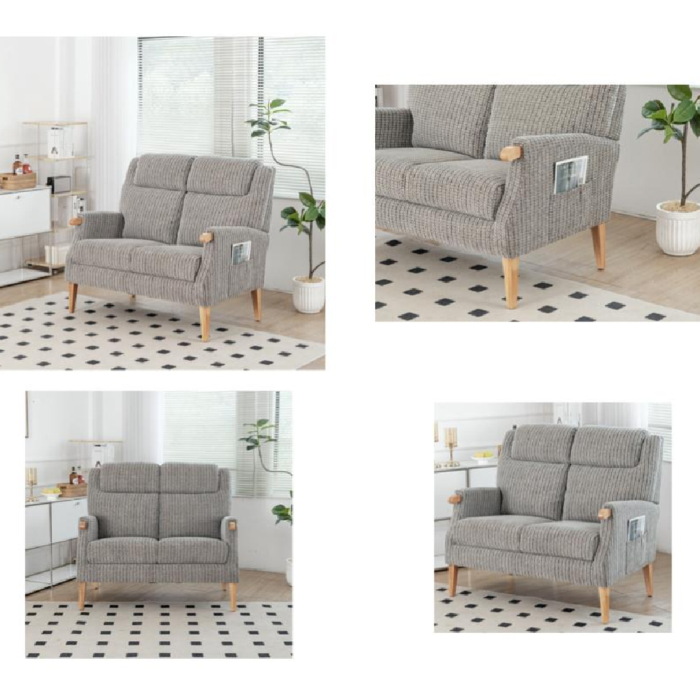 Laurel Fabric 2 Seater Sofa With Oak Legs In Latte