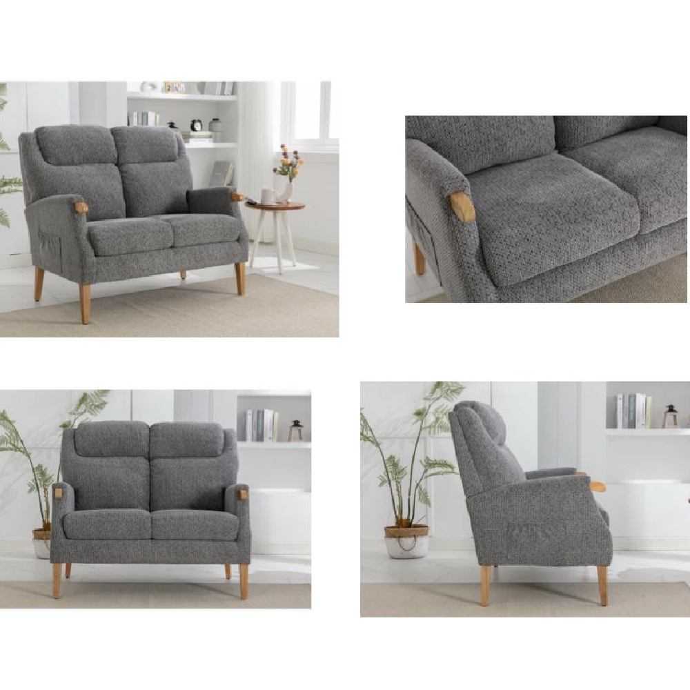 Laurel Fabric 2 Seater Sofa With Oak Legs In Steel Blue