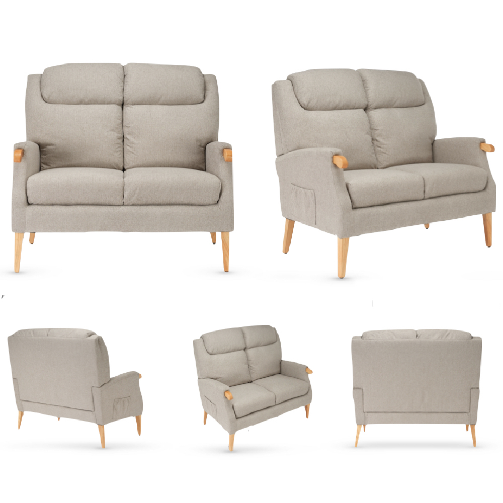 Laurel Fabric 2 Seater Sofa With Oak Legs In Taupe