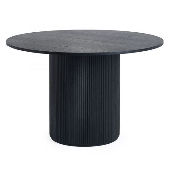 Laurel Fluted Wooden Dining Table Round In Matt Black