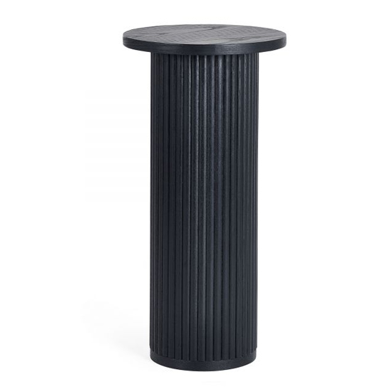 Laurel Fluted Wooden Drinks Side Table In Matt Black