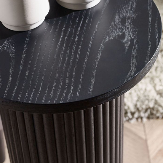 Laurel Fluted Wooden Drinks Side Table In Matt Black