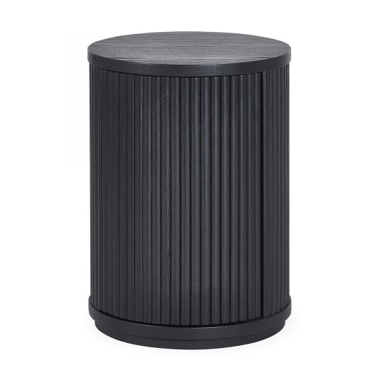 Laurel Fluted Wooden Side Table With Door In Matt Black