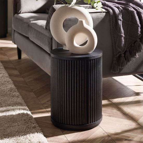 Read more about Laurel fluted wooden side table with door in matt black