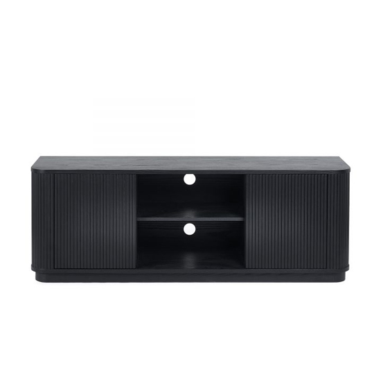 Laurel Fluted Wooden TV Stand With 2 Doors In Matt Black