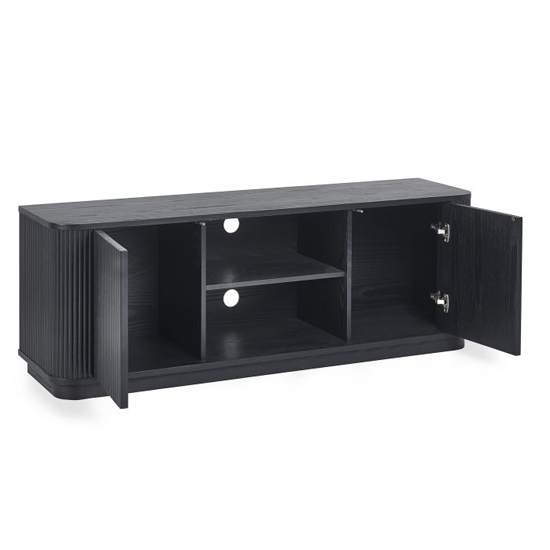 Laurel Fluted Wooden TV Stand With 2 Doors In Matt Black