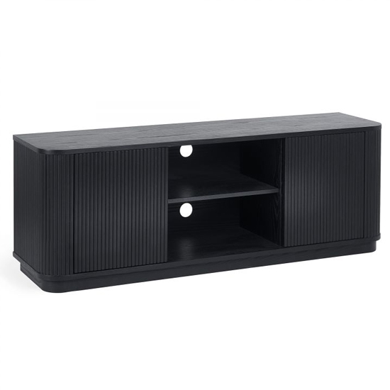 Laurel Fluted Wooden TV Stand With 2 Doors In Matt Black