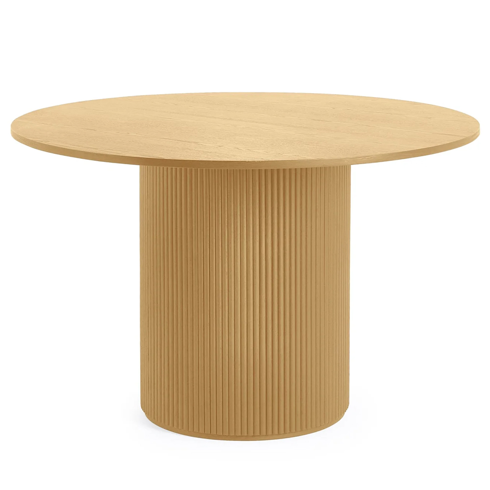 Laurel Light Oak Wooden Round Dining Table With 4 Sakaye Black Chairs