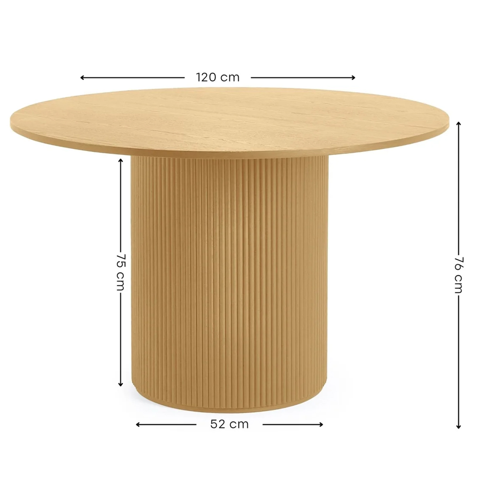 Laurel Light Oak Wooden Round Dining Table With 4 Sakaye Black Chairs