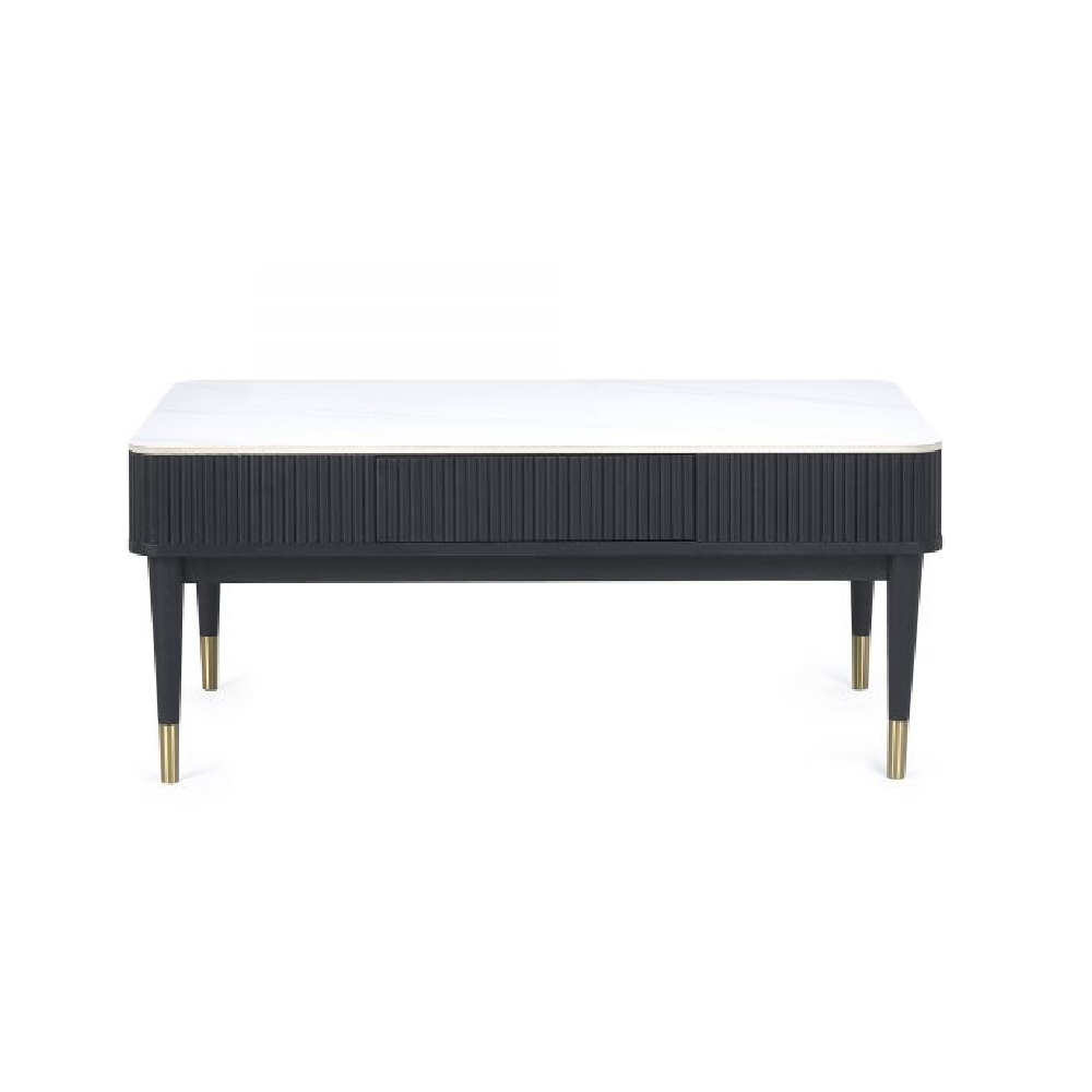 Laurel Stone Lamp Table With Drawer In White Marble Effect