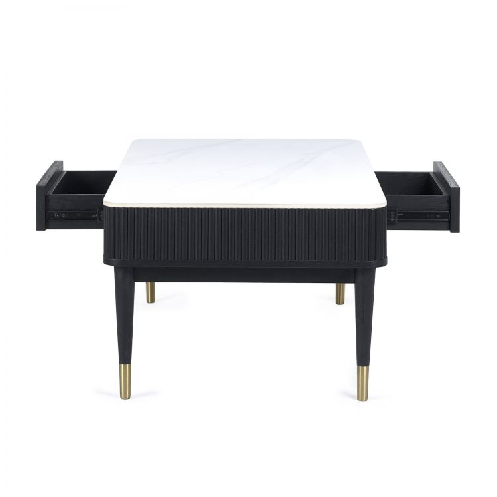 Laurel Stone Lamp Table With Drawer In White Marble Effect