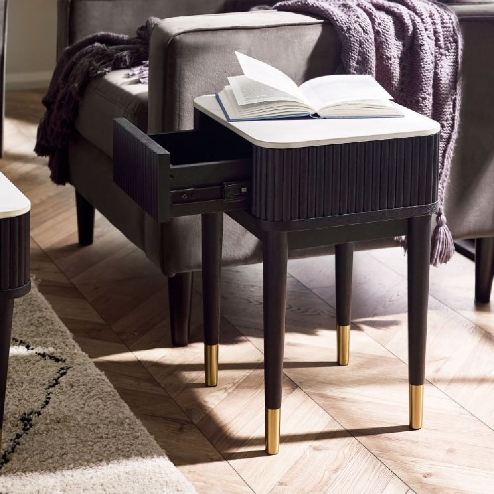 Read more about Laurel stone coffee table with 2 drawers in white marble effect