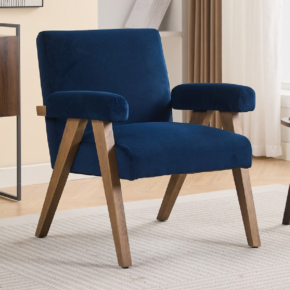 Laurel Velvet Accent Chair With Wooden Legs In Royal Blue