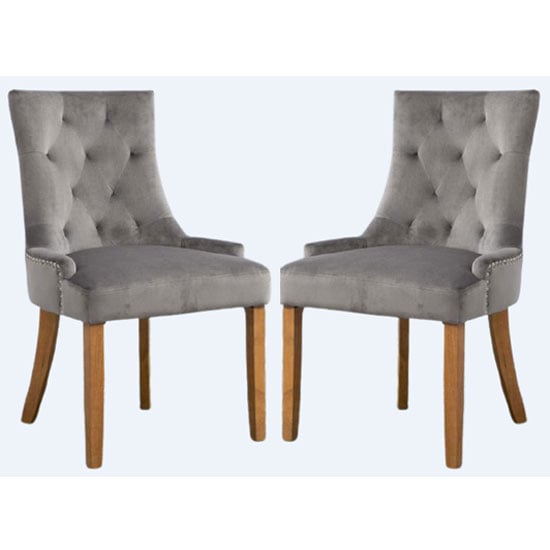 Lauren Grey Velvet Dining Chairs With Oak Legs In A Pair_1
