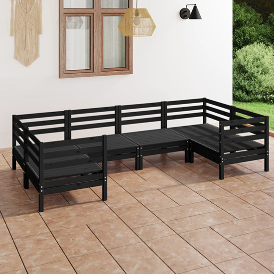 Laurie Solid Pinewood Garden Lounge Set In Black