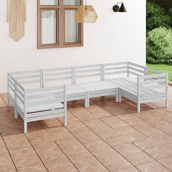 Laurie Solid Pinewood Garden Lounge Set In White_1