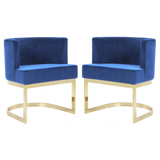 Lauro Blue Velvet Dining Chairs In Pair With Gold Legs FiF