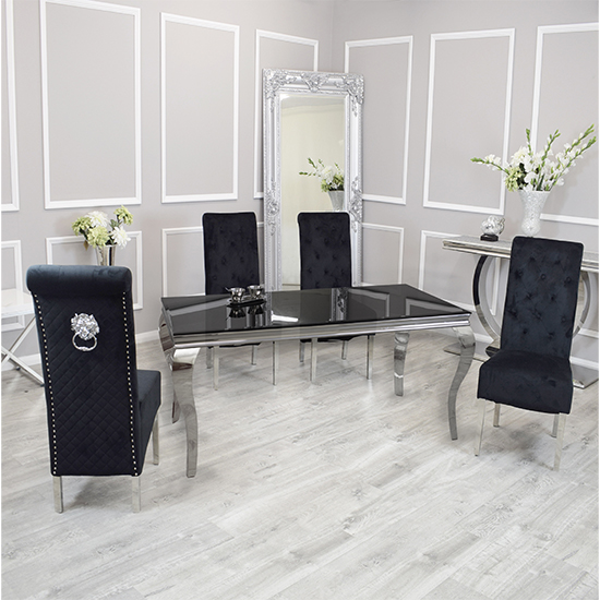 Laval Black Glass Dining Table With 6 Elmira Black Chairs Furniture in Fashion
