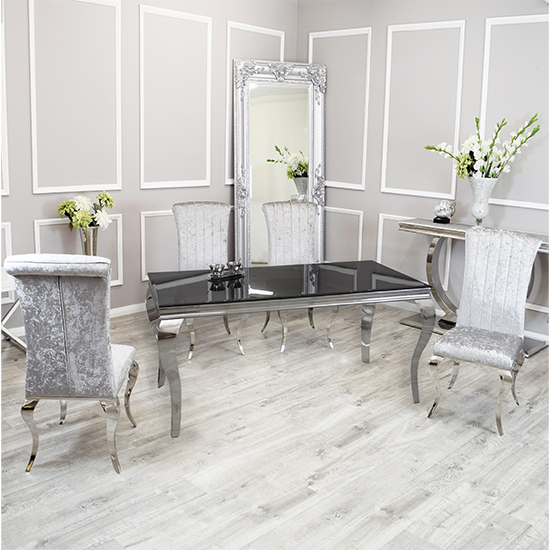 Laval Black Glass Dining Table With 6 North Silver Chairs Furniture