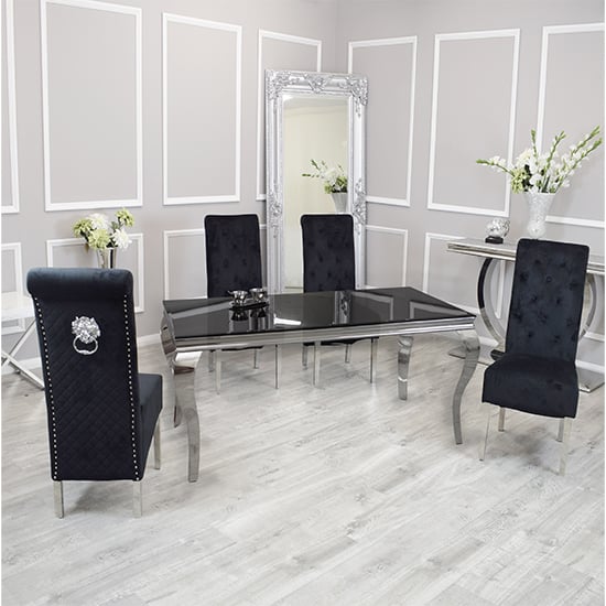 Photo of Laval black glass dining table with 8 elmira black chairs