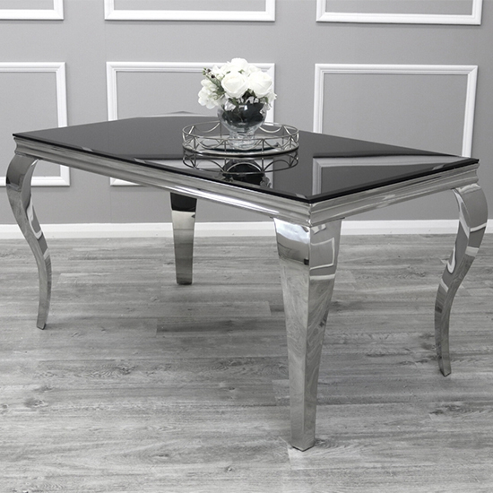 Laval Black Glass Dining Table With 8 North Cream Chairs_2