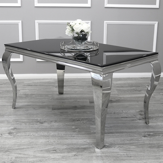 Laval Black Glass Dining Table With 8 Dessel Pewter Chairs_2