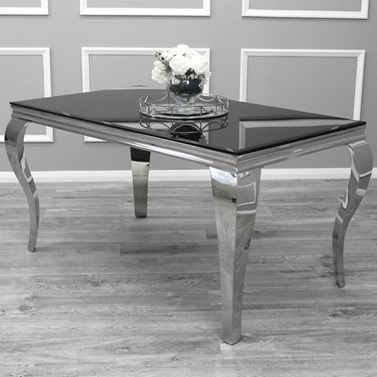 Laval Black Glass Dining Table With 8 Dessel Light Grey Chairs_2