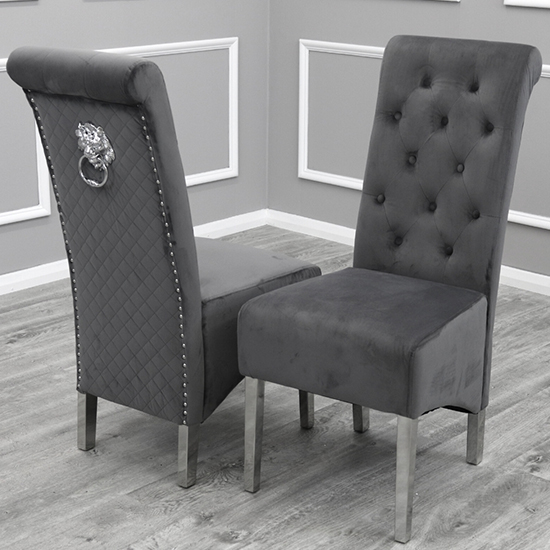 Laval Black Glass Dining Table With 8 Elmira Dark Grey Chairs_3