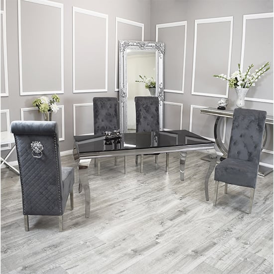 Laval Black Glass Dining Table With 8 Elmira Dark Grey Chairs_1