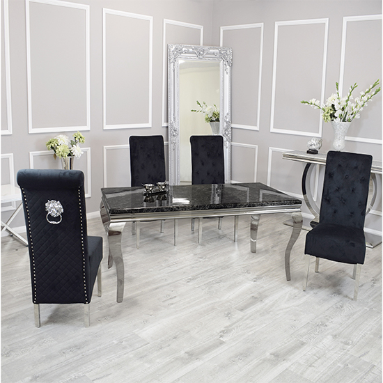 Product photograph of Laval Black Marble Dining Table With 6 Elmira Black Chairs from Furniture in Fashion