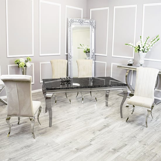 Product photograph of Laval Black Marble Dining Table With 6 North Cream Chairs from Furniture in Fashion