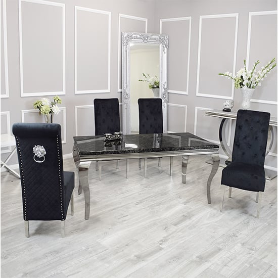 Product photograph of Laval Black Marble Dining Table With 8 Elmira Black Chairs from Furniture in Fashion