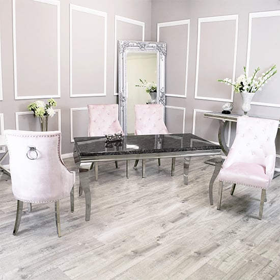 Product photograph of Laval Black Marble Dining Table With 6 Dessel Pink Chairs from Furniture in Fashion