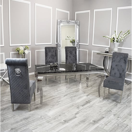Photo of Laval black marble dining table with 6 elmira dark grey chairs