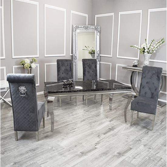 Read more about Laval black marble dining table with 6 elmira dark grey chairs