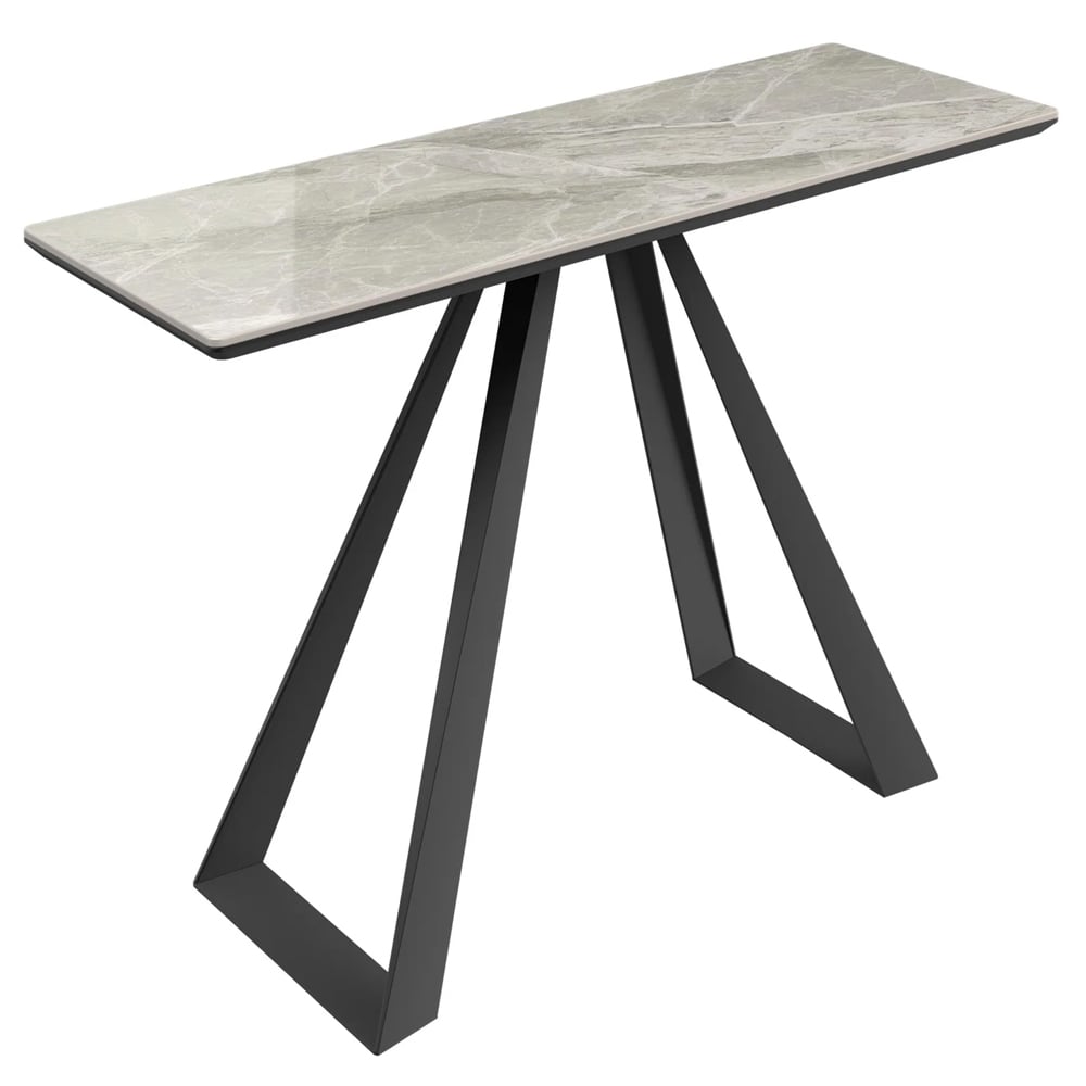 Laval Ceramic Glass Conosle Table In Grey Gloss