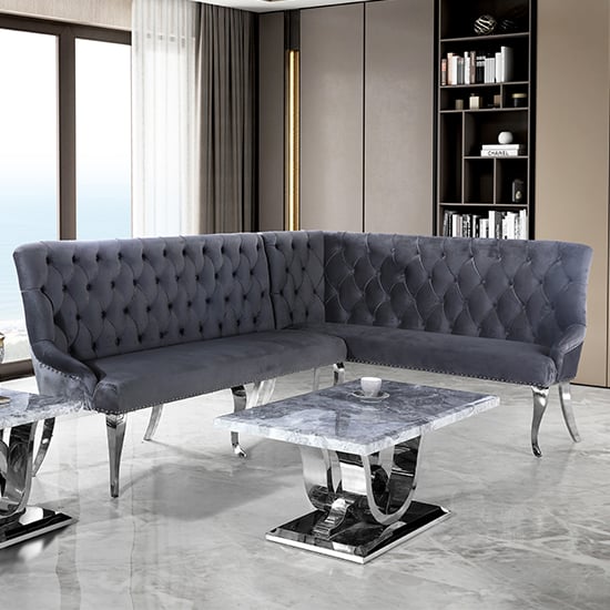 Product photograph of Laval Corner Velvet Sofa Dining Bench In Dark Grey from Furniture in Fashion