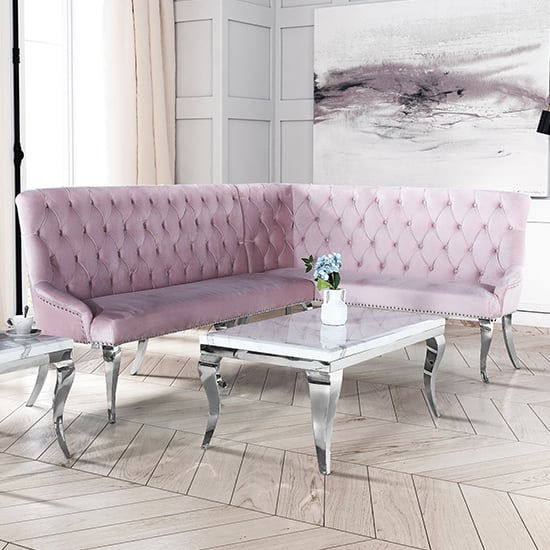 Product photograph of Laval Corner Velvet Sofa Dining Bench In Pink from Furniture in Fashion