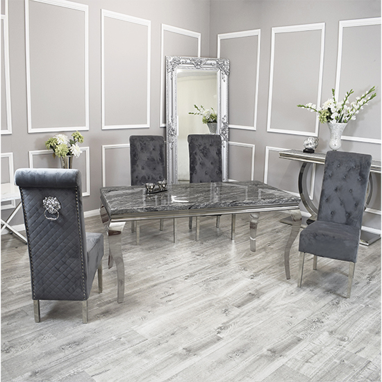 Laval Dark Grey Marble Dining Table 6 Elmira Dark Grey Chairs