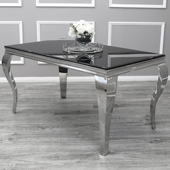 Photo of Laval extra large black glass dining table with chrome legs