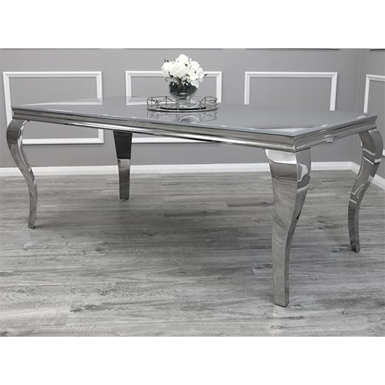 Product photograph of Laval Extra Large Grey Glass Dining Table With Chrome Legs from Furniture in Fashion