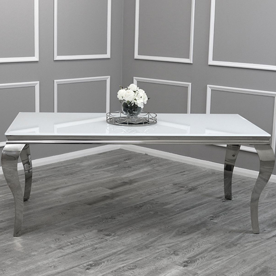 Laval Extra Large White Glass Dining Table With Chrome Legs Furniture