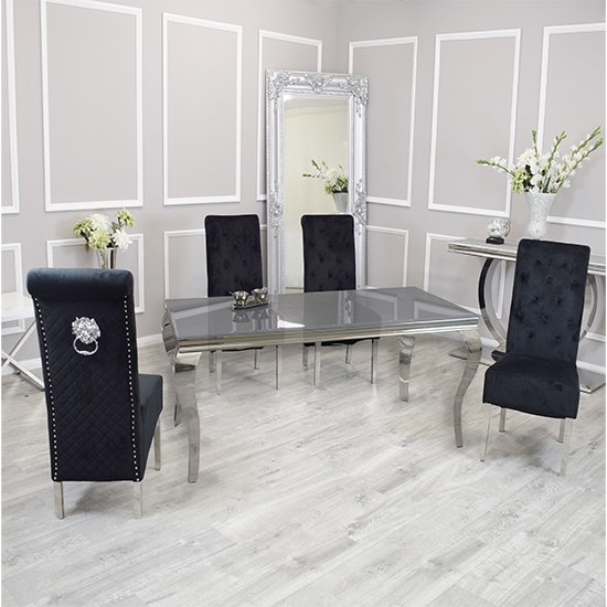 Read more about Laval grey glass dining table with 6 elmira black chairs