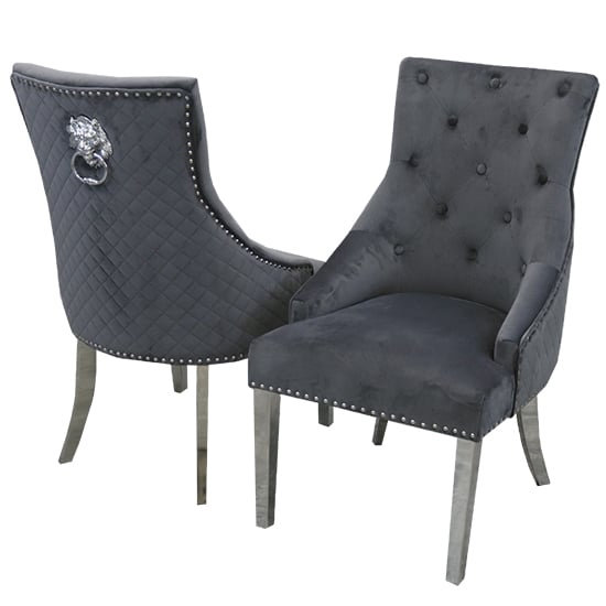 Laval Grey Glass Dining Table With 8 Benton Dark Grey Chairs_3