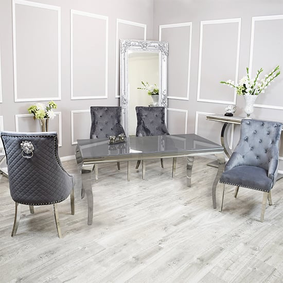 Laval Grey Glass Dining Table With 8 Benton Dark Grey Chairs
