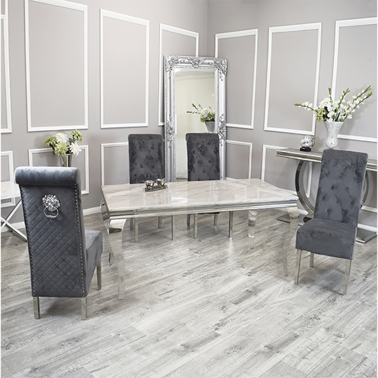 Laval Black Marble Dining Table With 6 Elmira Dark Grey Chairs