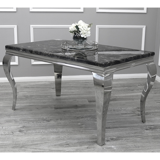 Photo of Laval large black marble dining table with chrome legs