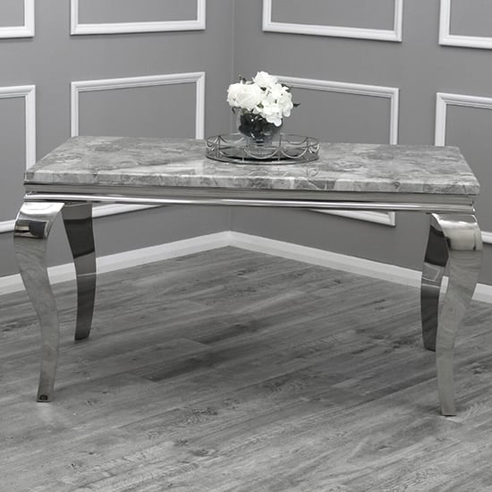 Laval Large Light Grey Marble Dining Table With Chrome Legs