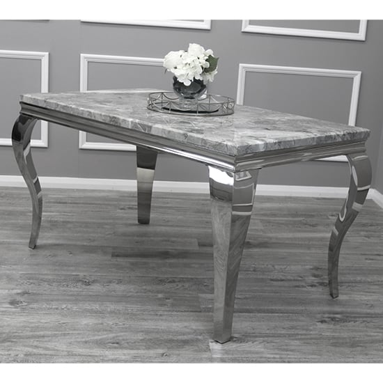 Laval Large Light Grey Marble Dining Table With Chrome Legs_1