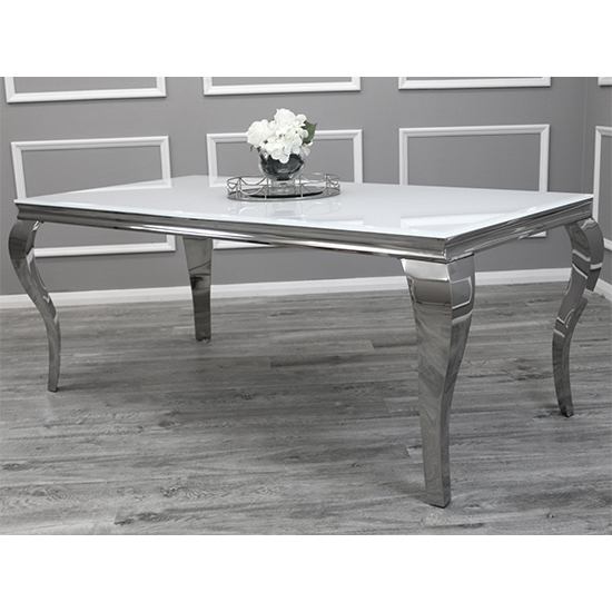 Laval Large White Glass Dining Table With Chrome Legs